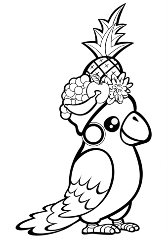 Cute Parrot With Fruit On Its Head Coloring Page